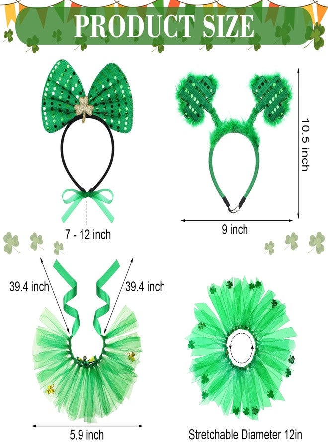 Yahenda 4 Pcs St Patrick's Day Dog Costume Pet Costume, Tutu for Dogs Sequins Bowtie Shamrock Headband Dog Dress Tutu Collar Green Puppy Skirt for St. Patrick's Day Irish Party Dog Pets Accessories Photo Prop - Image 2
